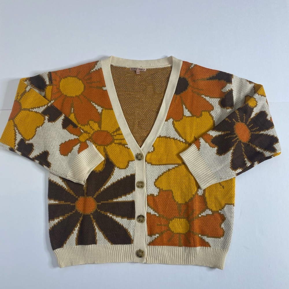 Cozy Floral Cardigan - Cream, Brown, Orange
